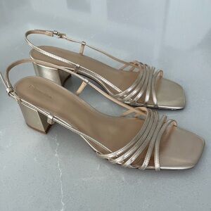 Reformation Gold Strappy Block Heels
